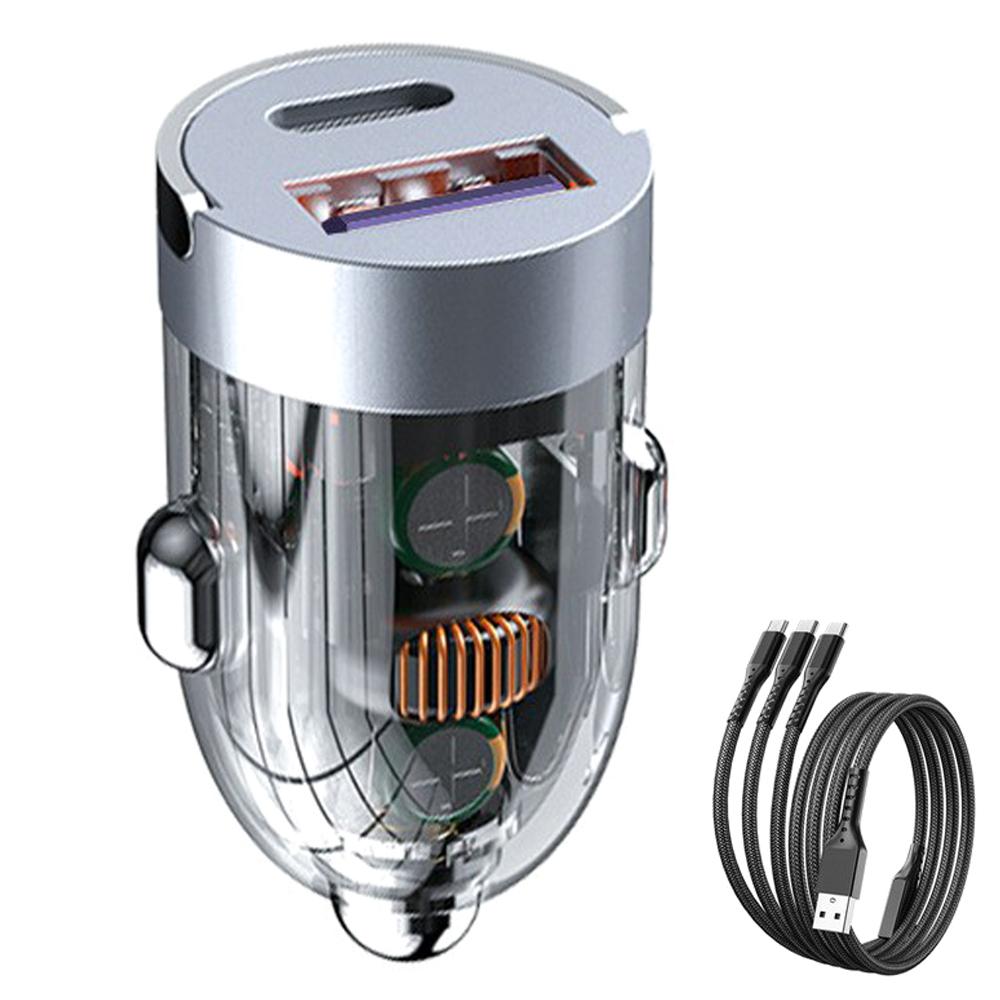 

G20S 12-24V 120W USB+Type-C Clear Phone Fast Charging Adapter Mini Car Charger with 100W 3-in-1 Cable