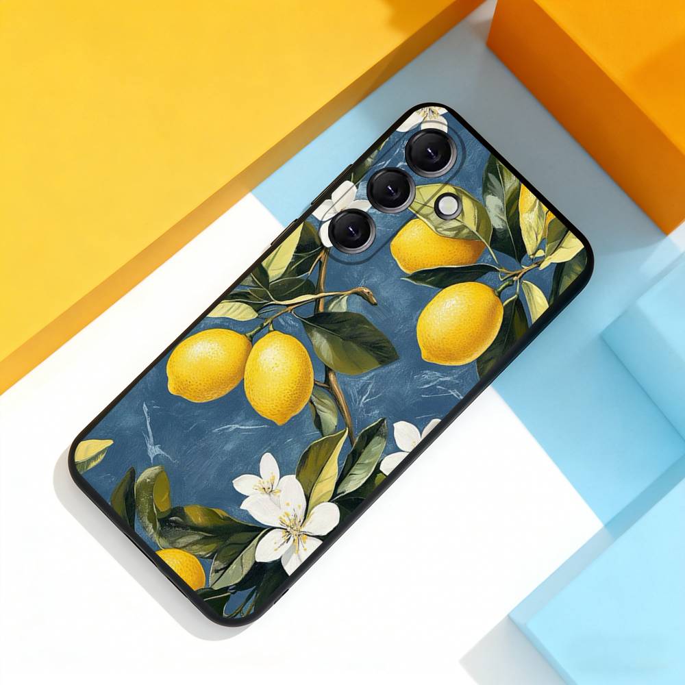 Lemon Art Phone Case For Samsung Galaxy A 73,72,51,53,52,71,22,5G,Note,J7,8,9 Soft Black Cover