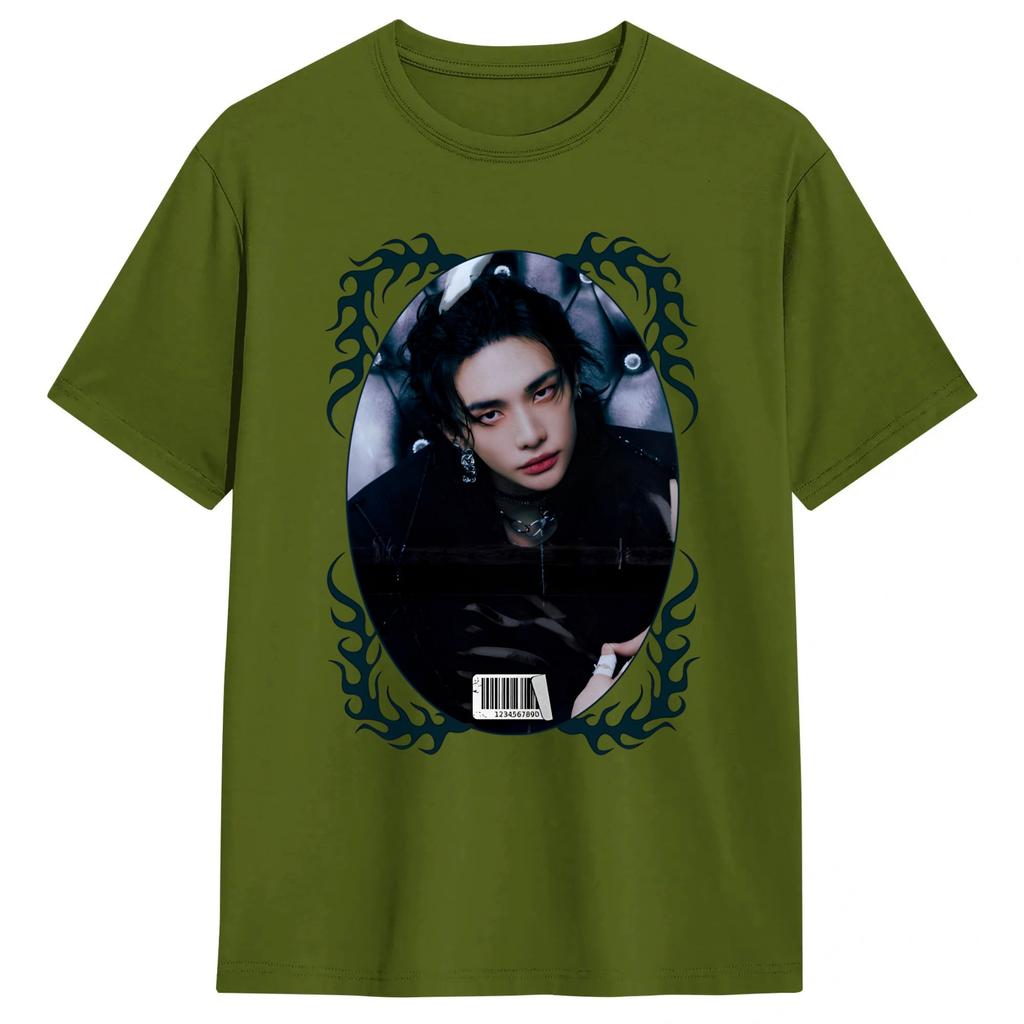 Hyunjin Herren T-Shirt Lustiges T-Shirt Kurzarm Rundhals T-Shirt Reine Baumwolle Geburtstagsgeschenk Kleidung