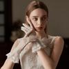 Fashion Short Sunscreen Thin Transparent Lace Gloves Elegant  Tulle Mesh Bridal Wedding Party Gloves Ruffled Full Finger Mitten