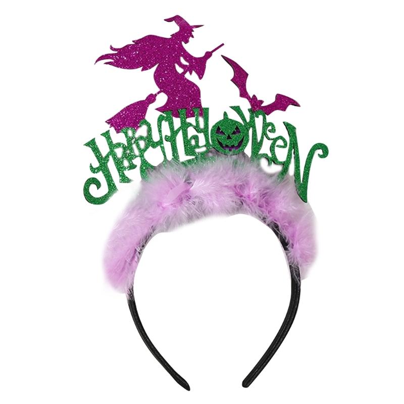 

Carnivals Party Woman Hairband Plush Decor Sequins Witch Shape Headbands Animes Character Hair Hoop for Adult Teens