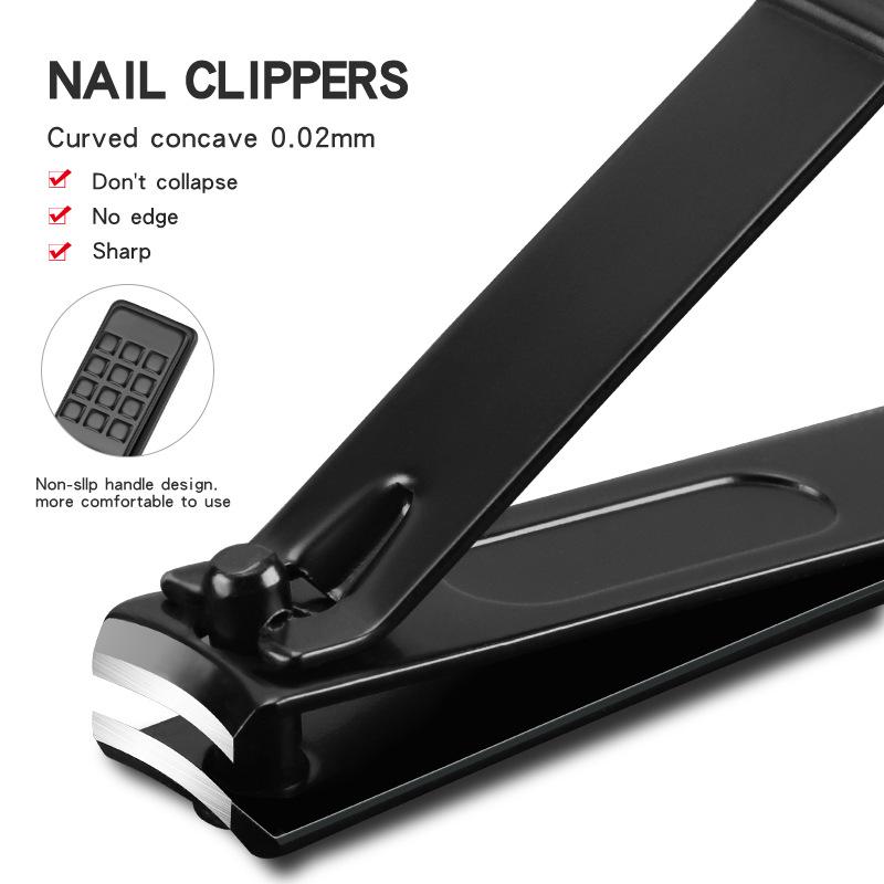 Black Stainless Steel Nail Clipper Set with Dead Skin Nippers, Pedicure Knife, and Blackhead Needle.