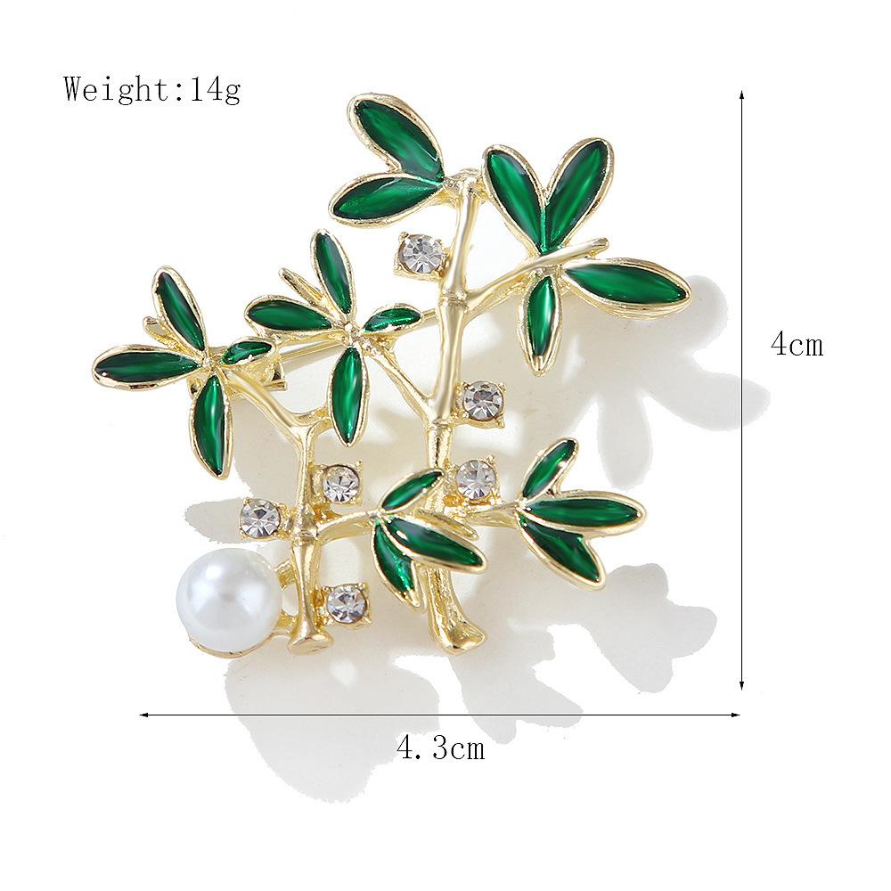 Festival High Rise Rich and Noble Bamboo Brooch Female Delicate Green Bamboo Anti-glossy Pin Chinese Style Pearl Corsage Long-Lasting Color Brooch