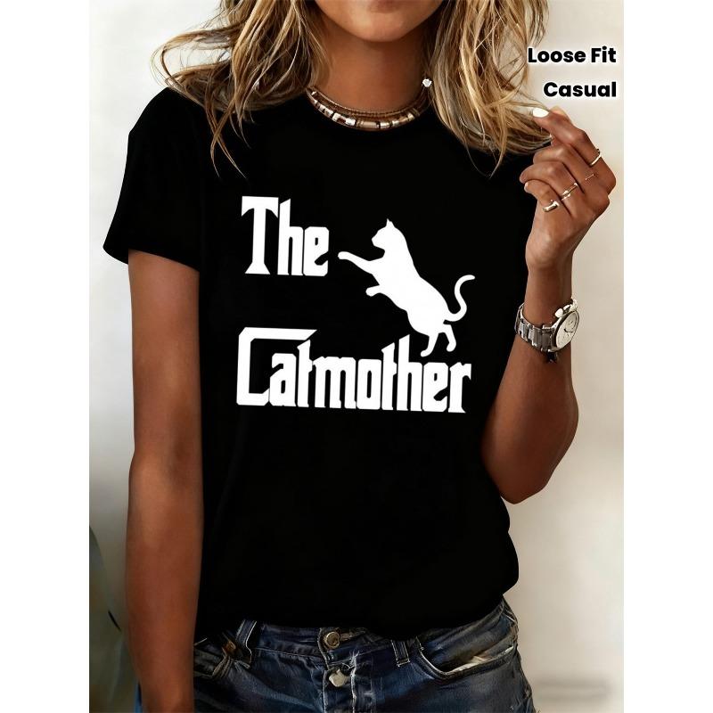 T-shirt da Donna e Unisex 180g Mamma di Gatti - Maglietta Casual a Manica Corta con Scollo Rotondo, Vestibilità Larga, Stampa "Mamma di Gatti", Per Tutte le Stagioni