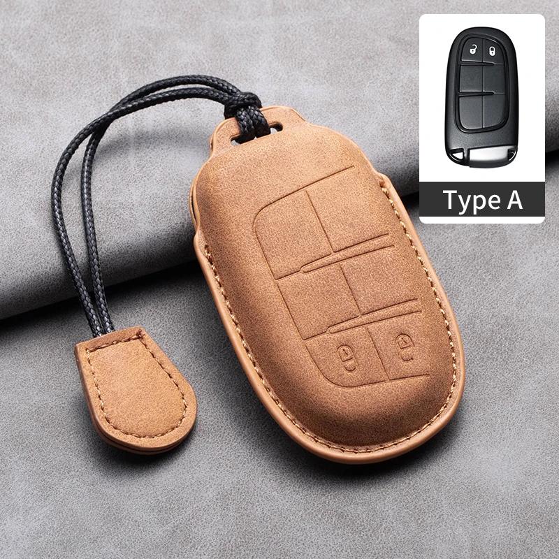 Leather Car Key Case Cover Shell For Jeep Chrysler 300 200 Dodge Charger Grand Cherokee Wrangler Compass Renegade For Fiat 500X