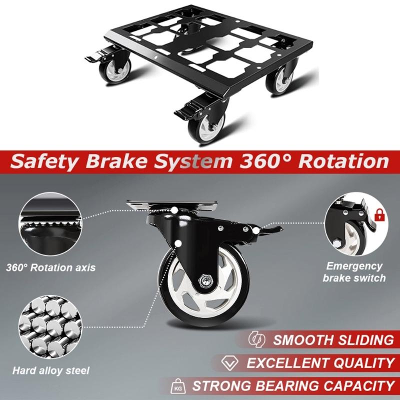 Industrial Grade Caster Base Sturdy Steel Rolling Cart with Large Wheels Workshop Utility Cart for Toolbox Appplication