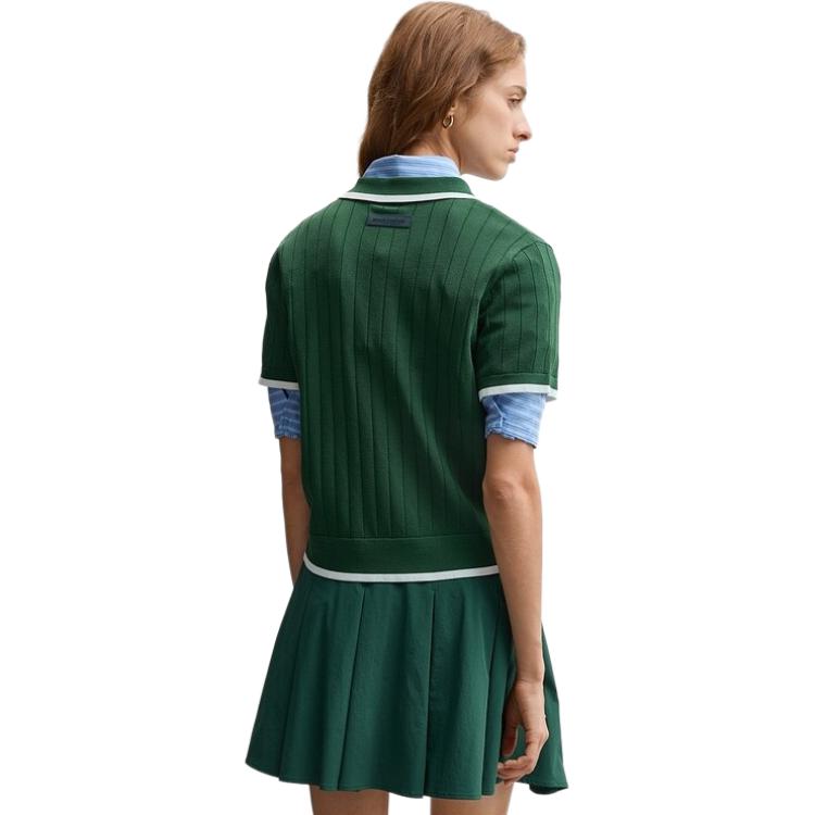 Skechers Classic Series Knitted Retro Color Block Short Sleeve Polo Shirt Women Tops L226W065-01WN