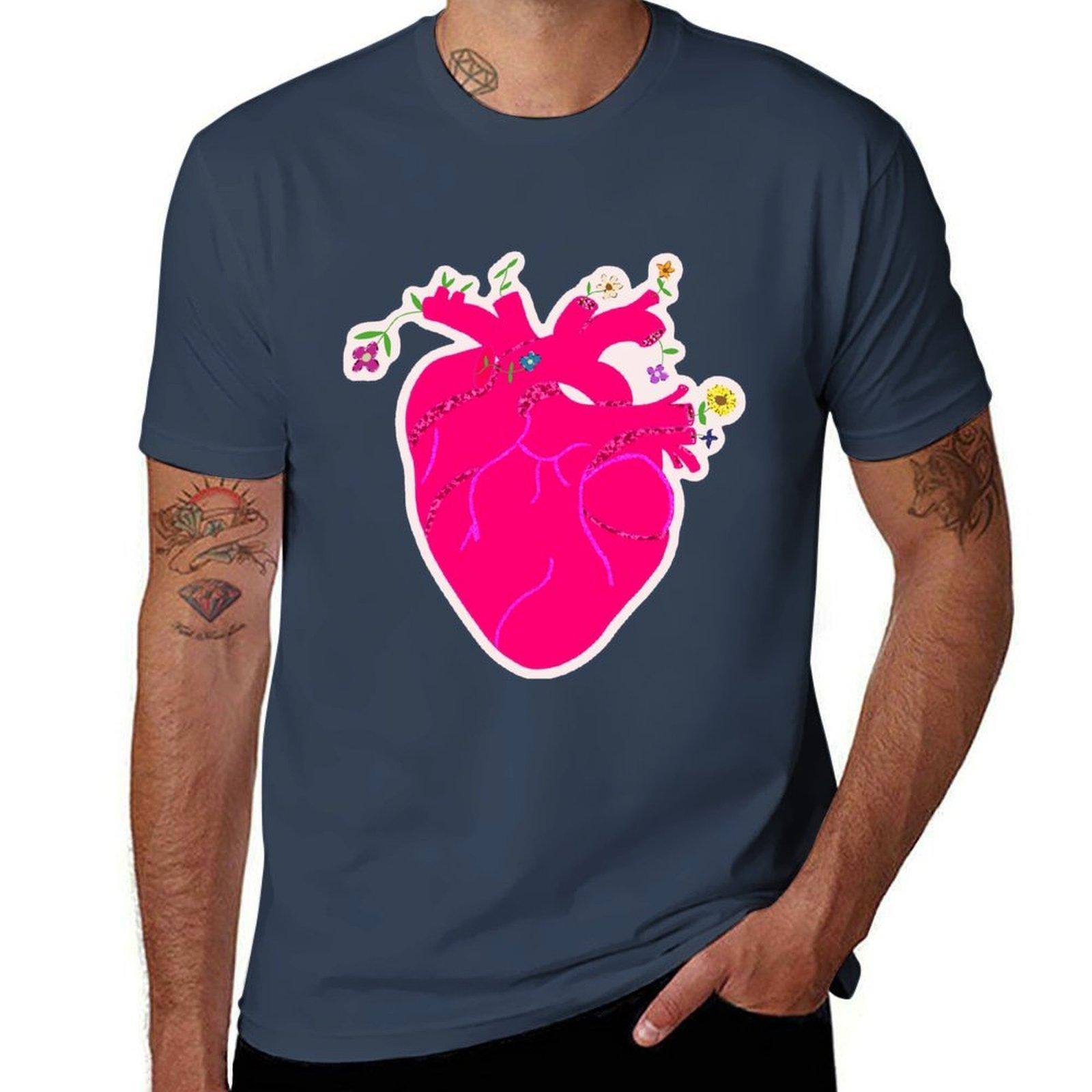 Heart with flowers TShirt Work Comfort TShirt for Men S