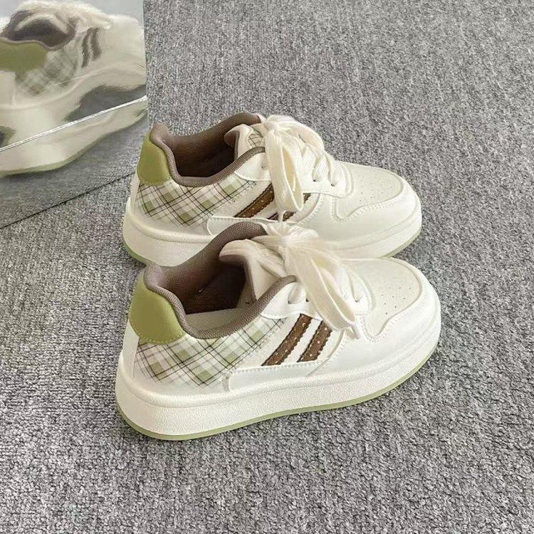 High-value plaid design board shoes, new thick-soled student bread shoes 35 зелёный