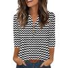 Women's Stylish Casual Striped Print Loose V-neck Button-down Shirt With Cropped Sleeves