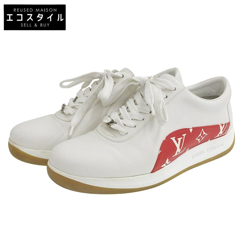 LOUIS VUITTON Runaway Sneakers, Men's Leather, White and Red, Size 6 1/2 shoes White / red leatherUsed