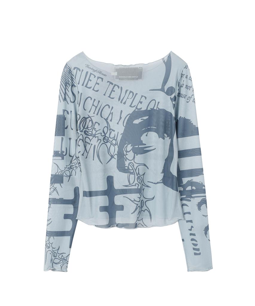 THEVINYLHOUSE Graffiti Mesh Ls Tee (W) Blue