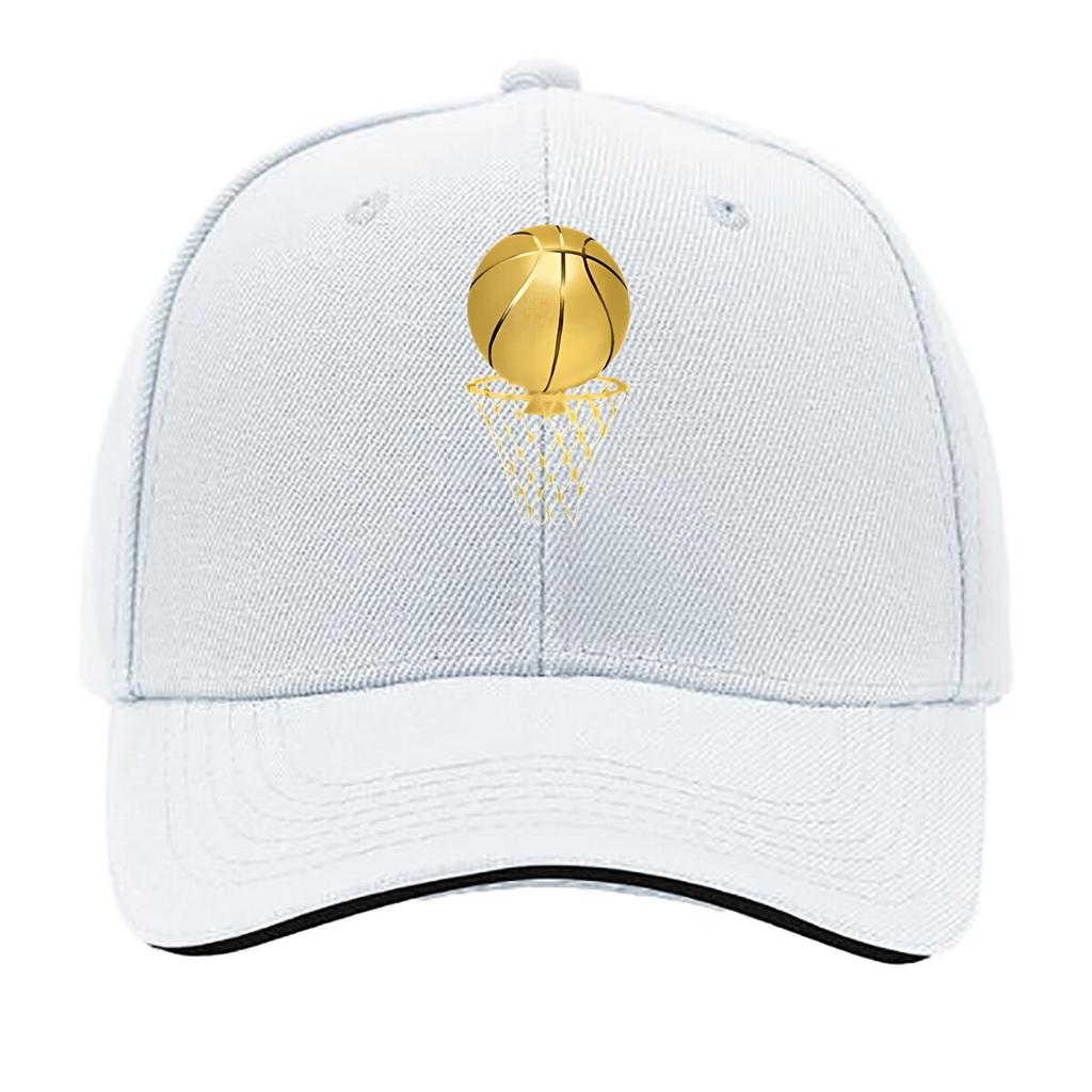 Golden Basketball And Basketball Frame Print Gift Fashionable Adjustable Baseball Cap Sandwich Baseball Cap