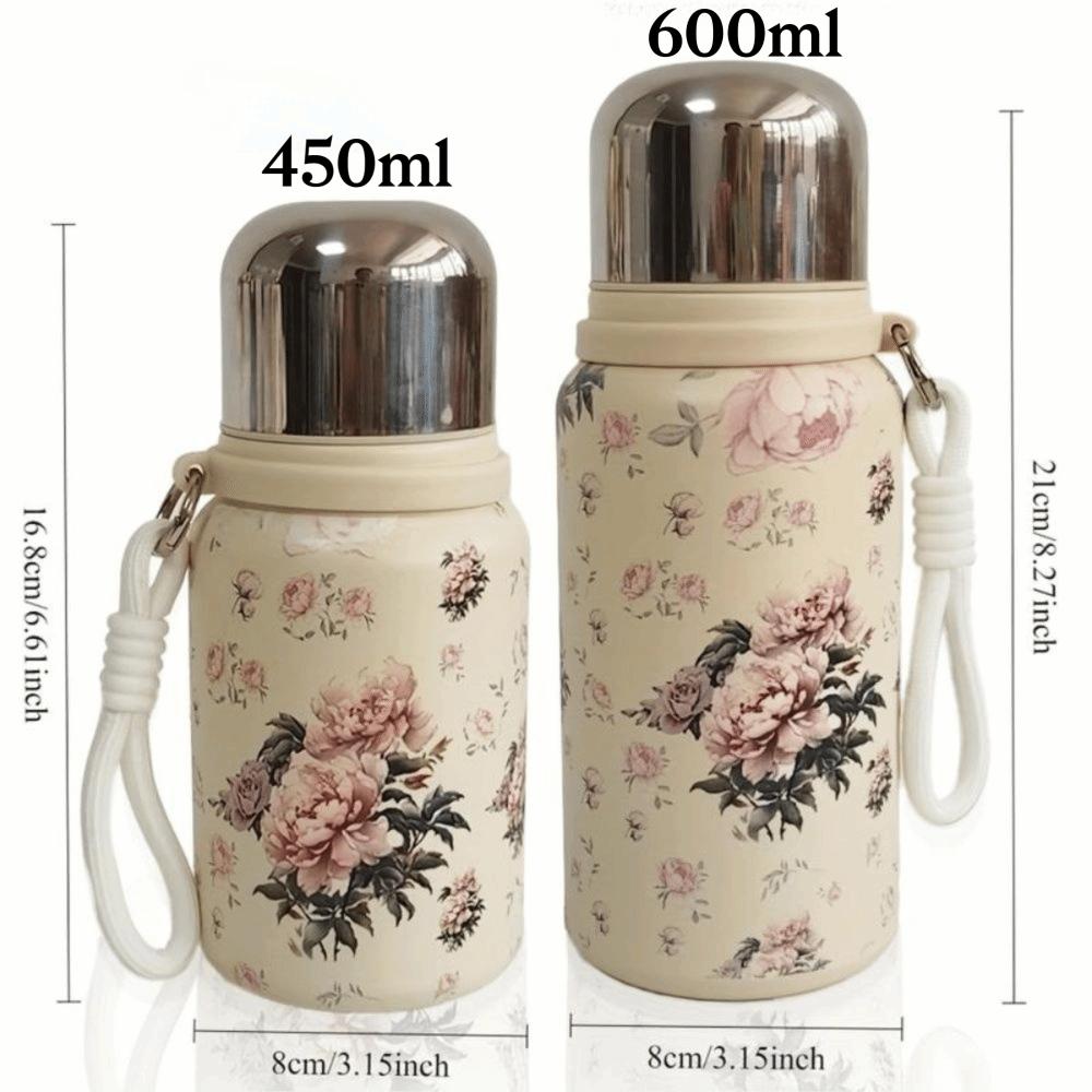 Vintage Floral Vacuum Thermos Bottle 450/600ML Insulated Water Bottle Thermal Cup  Travel Camping