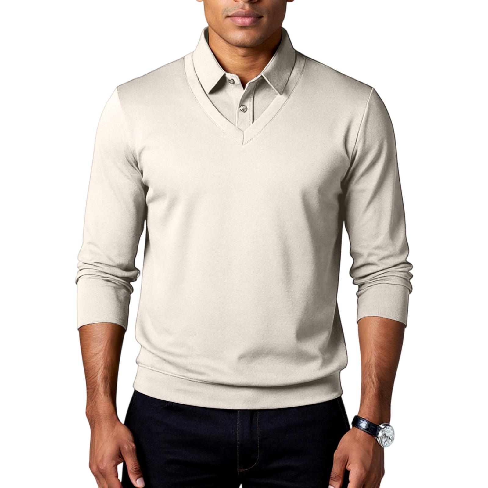 

Мужская футболка Повседневная Отложной воротник Длинные рукава XL бежевый