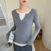 Double-Layer Striped Cashmere Knit Sweater with Mixed Neckline for Ladies