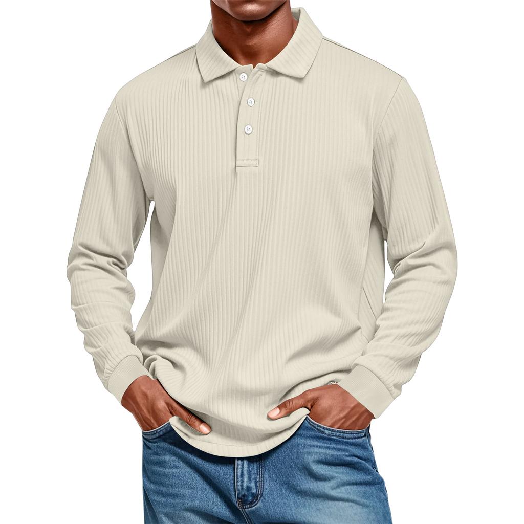 Men's Casual Style Solid Color Loose  Shirt Long-sleeved Top