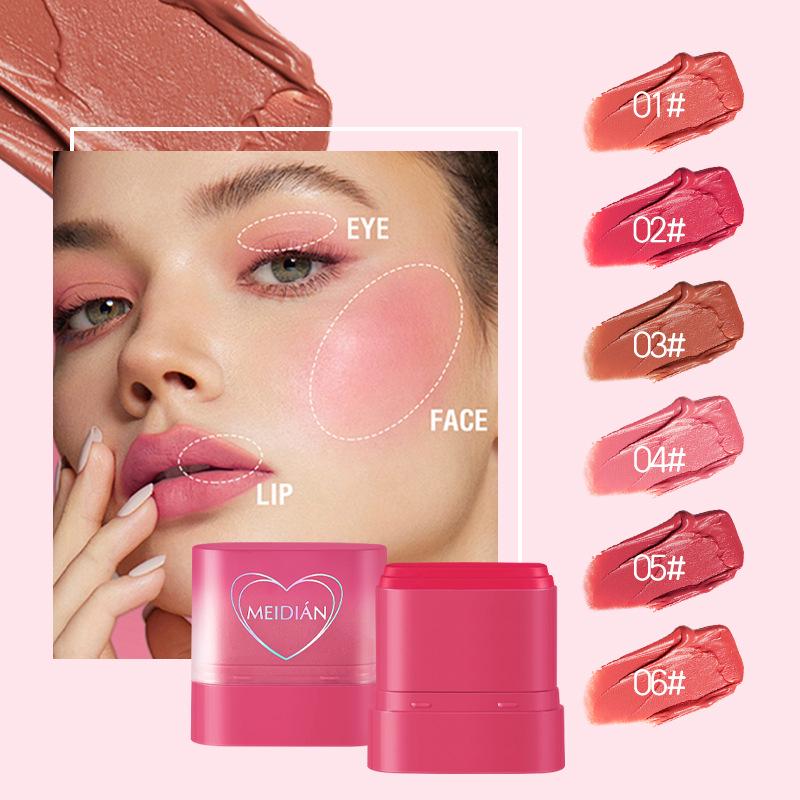 Meidian 6-Color Blush & Highlighter Stick: Long-lasting, Natural Nude Makeup.