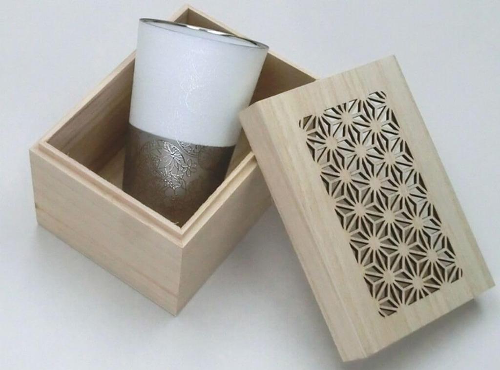 Platinum Wooden Made in Japan J-kitchens Cup, Ultra-thin, Light-transmitting Tumbler, Temari, Box, 370ml,