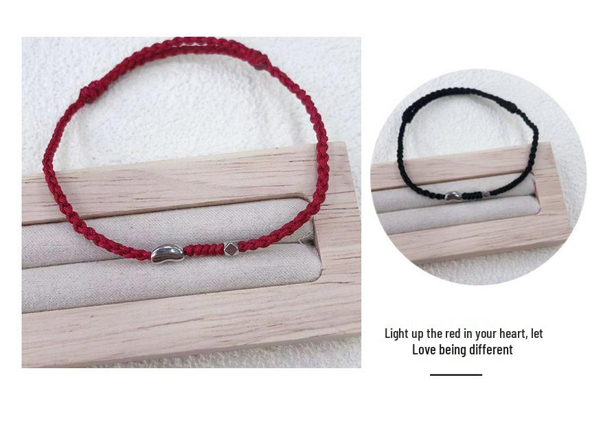 S925 Sterling Silver Red Rope Bracelet Pair - Acacia Bean Good Luck Valentine's Day Gift.