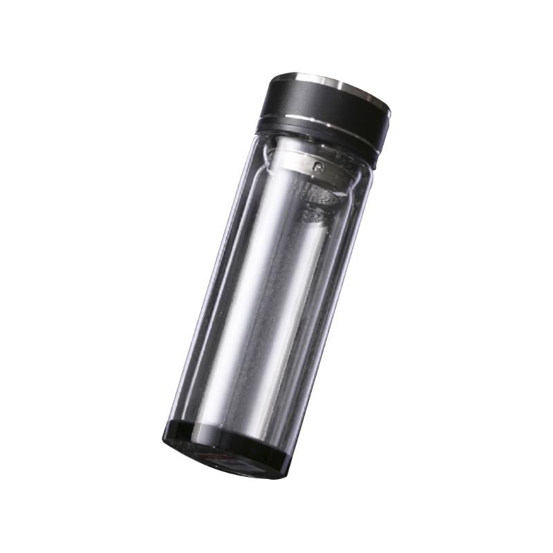 Rui Shuang Ji Double-Layer Borosilicate Glass Tea Cup with Black Steel Lid 350ml