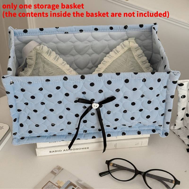 Large Polka Dot Quilted Rectangular Storage Basket With Nylon Material For Home Organization