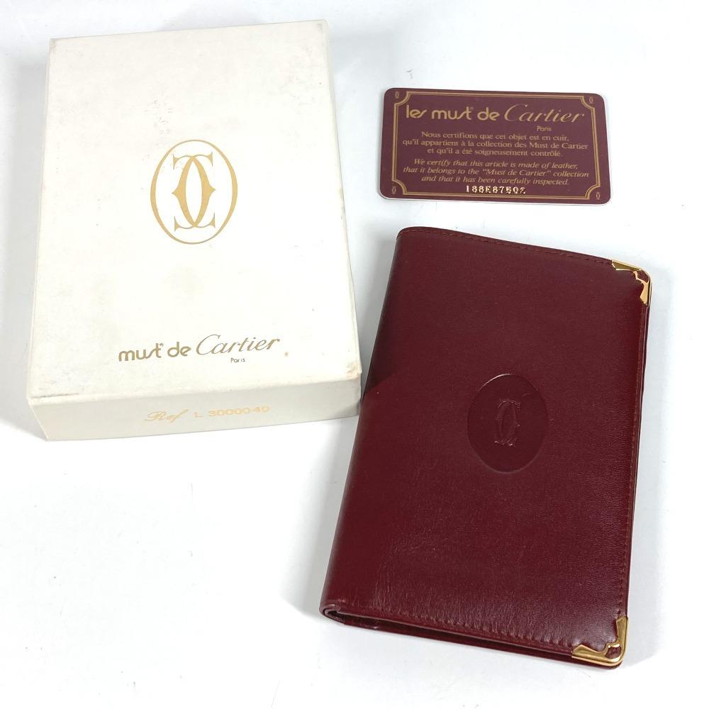CARTIER Must de Line logo Card Holder Pass Case Card Case Leather wine-red