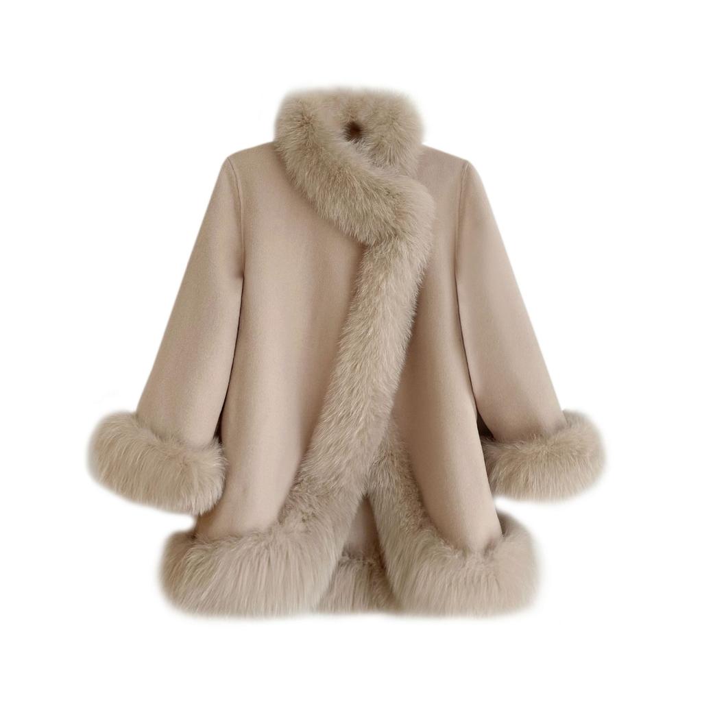 Danmo Women's Cloak Coat for Winter Solid Color Faux Fur Warm Poncho  Autumn Outwear Women Fashion