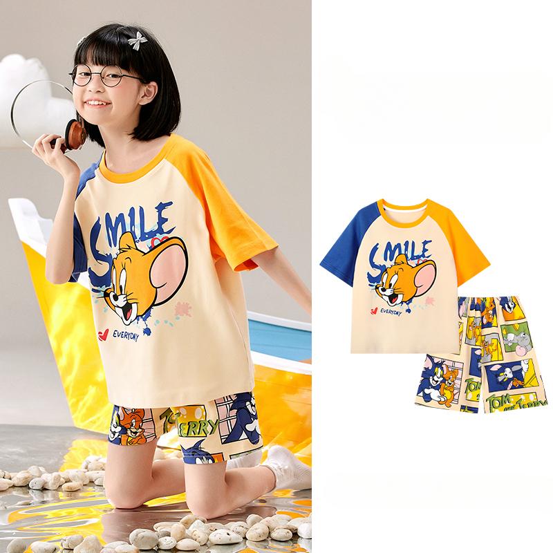 2025 MINISO Modisches und niedliches Cartoon-Anime-Print Jungen- und Mädchen-Kurzarm-Pyjama-Set für den Sommer Kinder-T-Shirt+Shorts 2-teiliges Set