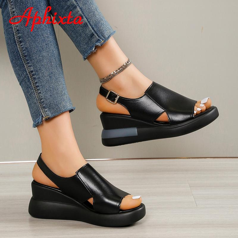 Fashion Aphixta 2025 Wedge Sandals Peep Toe Buckle Shoes Woman Platform Ankle Strap Fashion Cool Summer Super High Heel Shoes