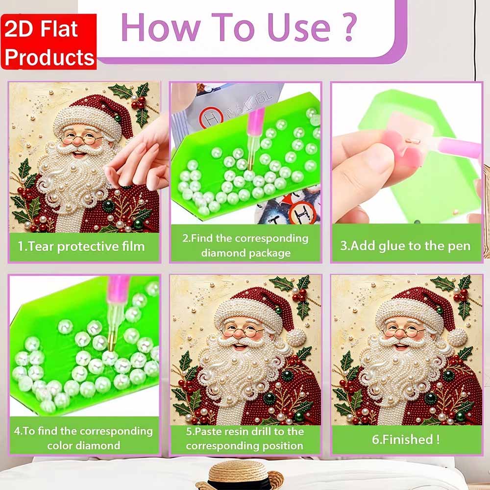 DIY Pearl Diamond Painting Art Kit with Frame Santa Claus. Home Wall Decor Craft Kit. Wall Decoration Holiday Gift
