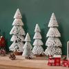4 Pieces Miniature Christmas Tree Flocking Artificial Pines with Wood Stands for Table Decoration Desktop Ornament
