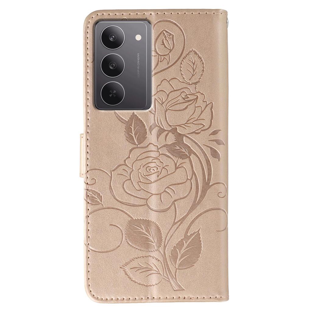 For Realme 14x (India) 5G Case Wallet Stand Imprinted Rose Butterfly PU Leather Phone Cover