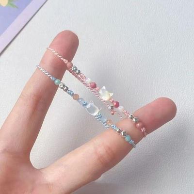 Entzückendes handgeknüpftes Kätzchen-Armband - Vielseitiger Perlen-Schmuck für Paare und beste Freunde