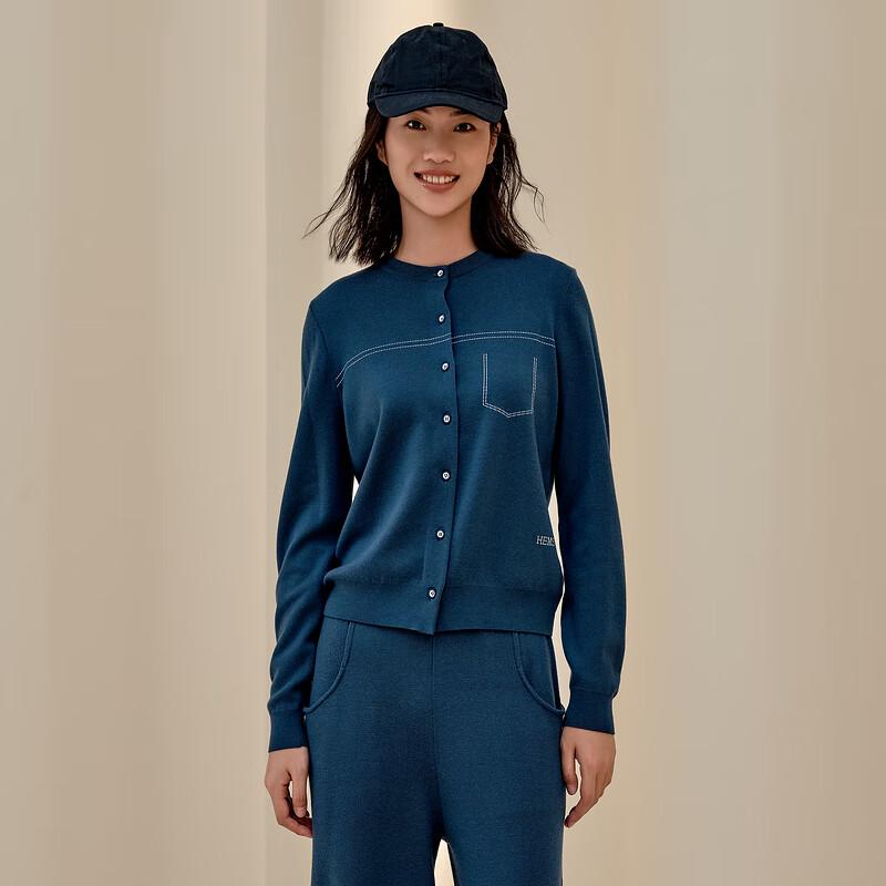 Heermans Women's Low Round Neck Long Sleeve Wool Cardigan 240Q7D4R