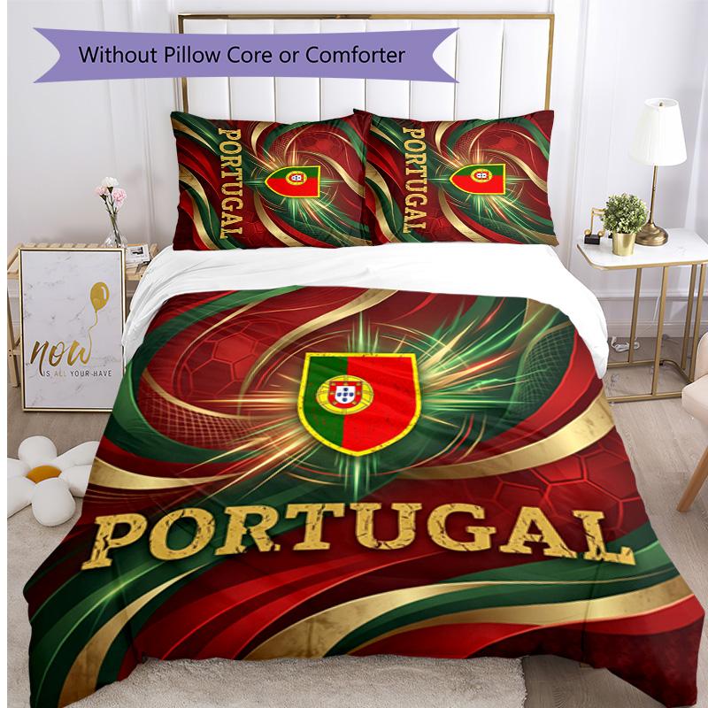 Set Biancheria da Letto Stampata Calcio Portogallo 3 Pezzi Set Copriletto Traspirante Accogliente come Regalo per la Casa Nuova o per le Feste