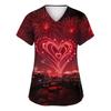 Women's Fashion Printed Short Sleeve V Neck Pattern Tops Pocket Working T-shirts