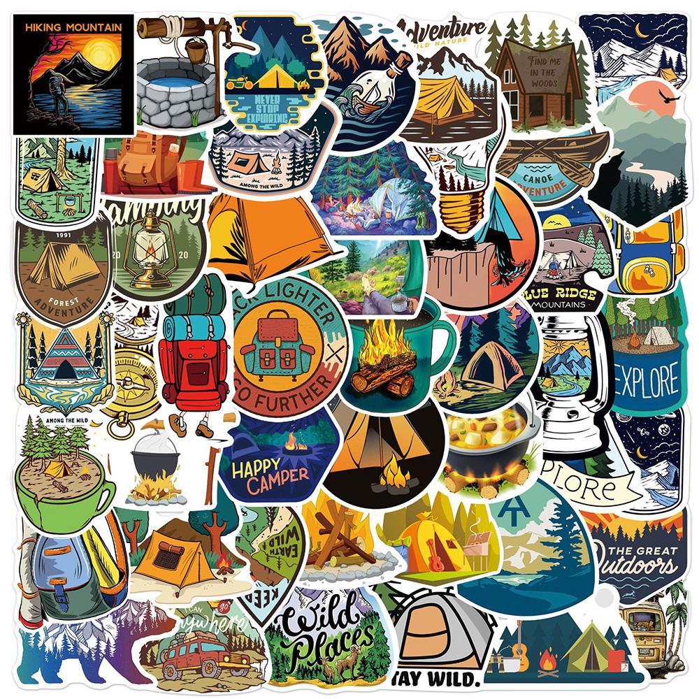 10/30/50pcs Forest Camping Hiking Outdoor Stickers Travel Landscape Decals DIY Phone Notebook Adventure Cartoon Graffiti Sticker