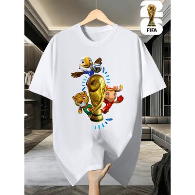 FIFA 2026 USA/Canadian Cup, 100% Cotton Versatile Men's Crew Neck T-shirt, Suitable for Casual Attire and Outdoor Activities