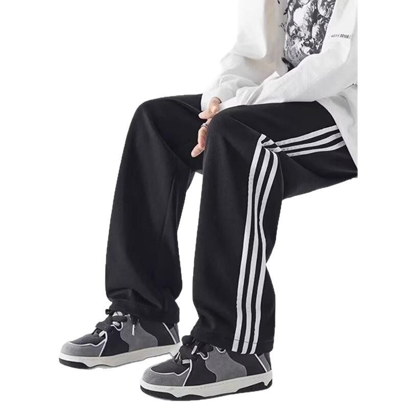 Striped Pants Men's Autumn and Winter Velvet Teen Loose Straight Pants Boys Casual Trousers Sweatpants