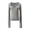 Women Square Neck Cable Knit Sweater Fake Shrug Two Piece Knitted Top Bow Decor Wool Blend Slim Long Sleeve Jumper