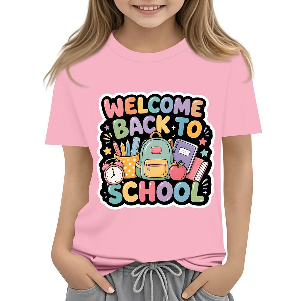 Children's Casual and Fashionable Round-Neck Printed Short-Sleeve Top for Back-to-School