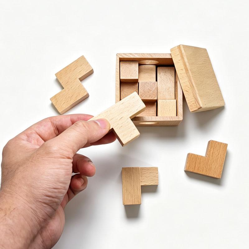 Soma Cube Puzzle In Wood Box IQ Logic Training Brain Teaser For Adults & Kids Mind Challenges Intellectual Toys Unique Gifts