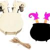 24 Pack Unfinished Wood Witch Cauldron Cutouts Hanging Ornaments DIY Halloween Tags for Halloween Home Party Decoration