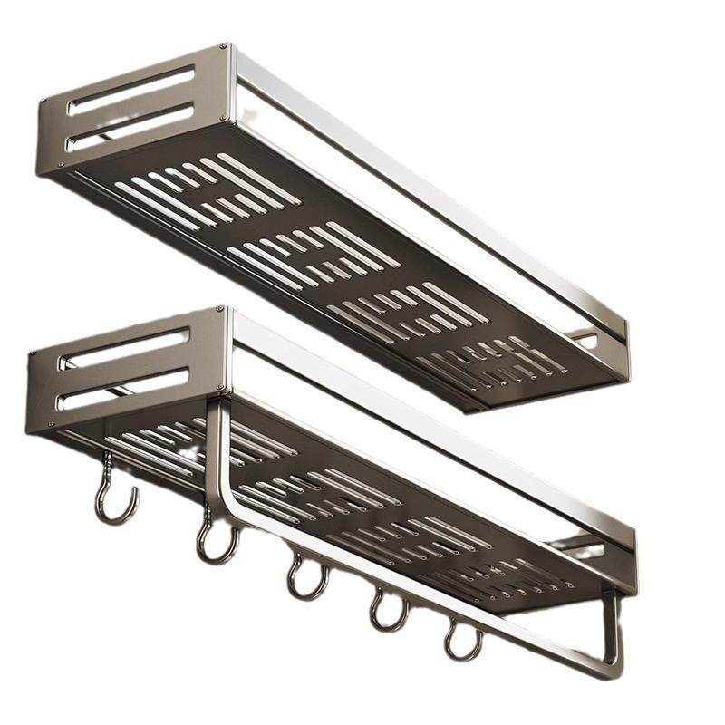 Space Aluminum Bathroom Wall Shelf With Hooks And Oxidized Finish For Toilet Storage