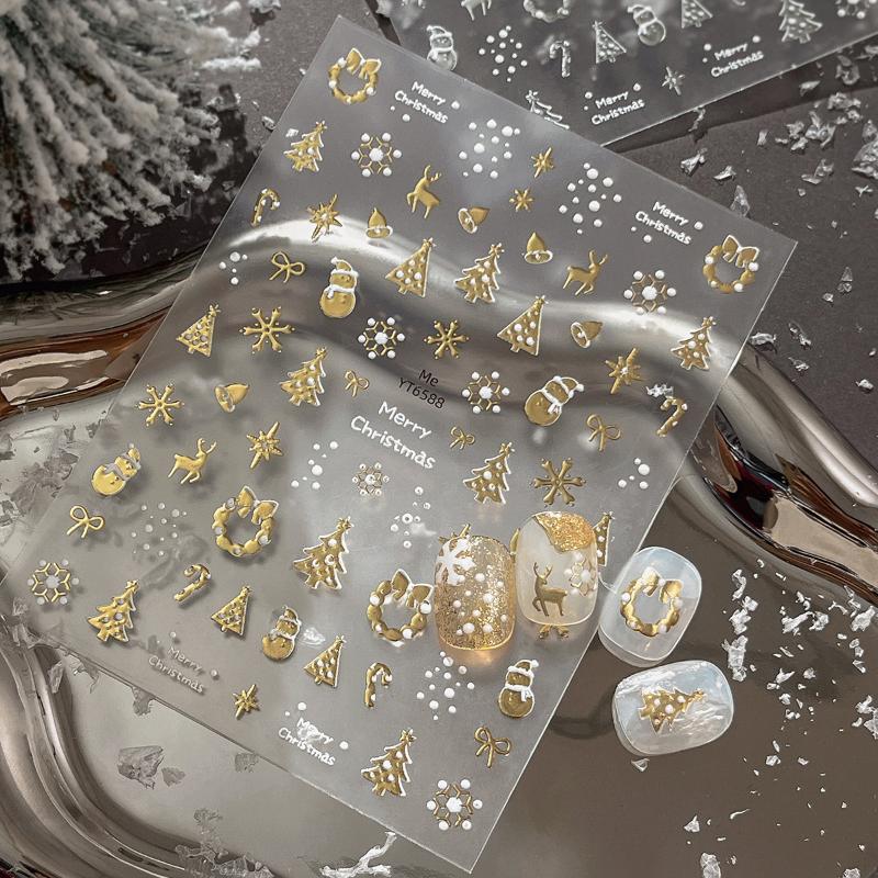 1Pcs Bronzing Christmas Snowflakes Nail Art Sticker Cute Cartoon Christmas Tree Santa Claus Manicure Decal Diy Nail Art Decor