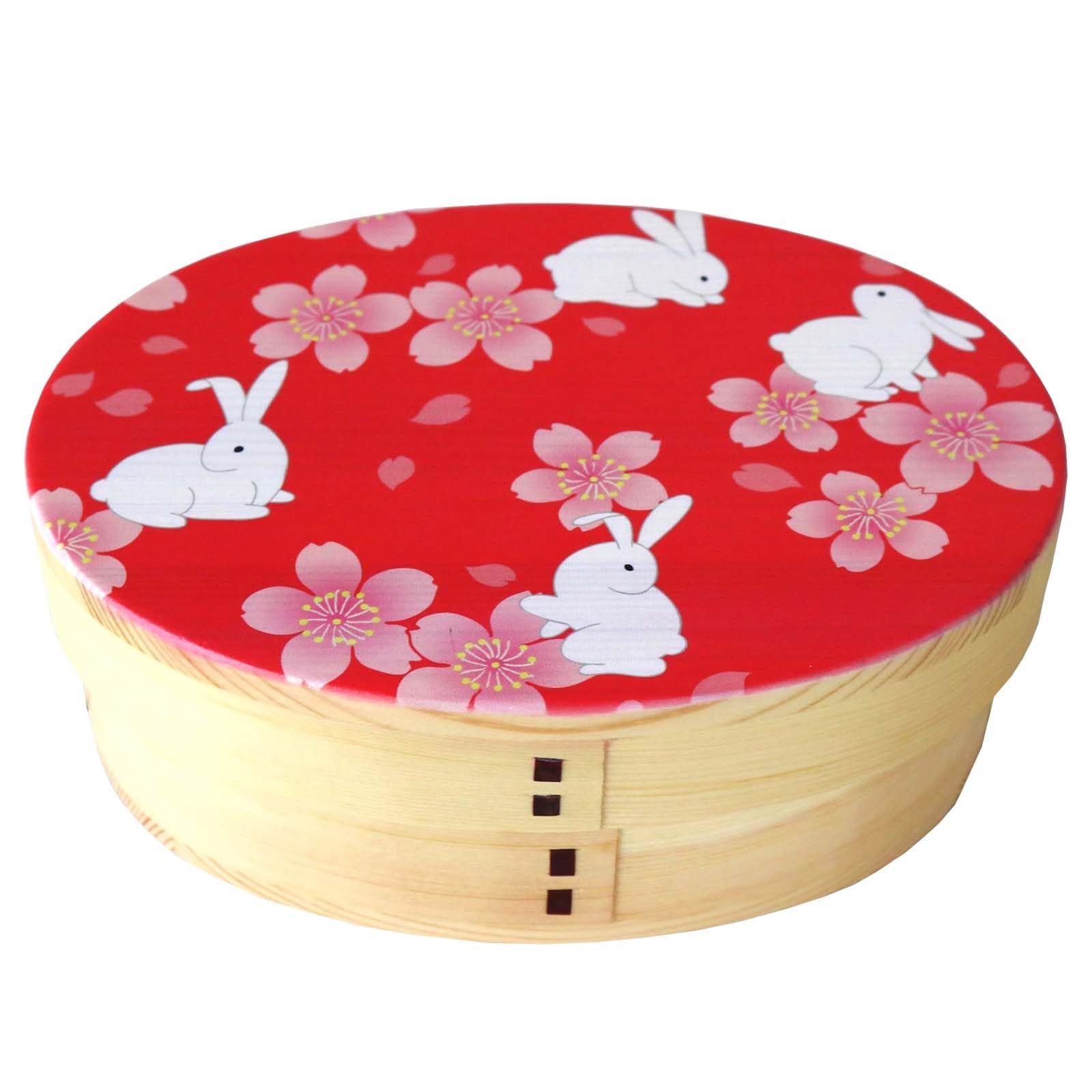 

Бенто-бокс в стиле Вакачо с сакурой и кроликом, глянцевый красный, натуральная отделка, вместимость 700 мл, мотивы маки-э, отделка, (01W-AUSA),