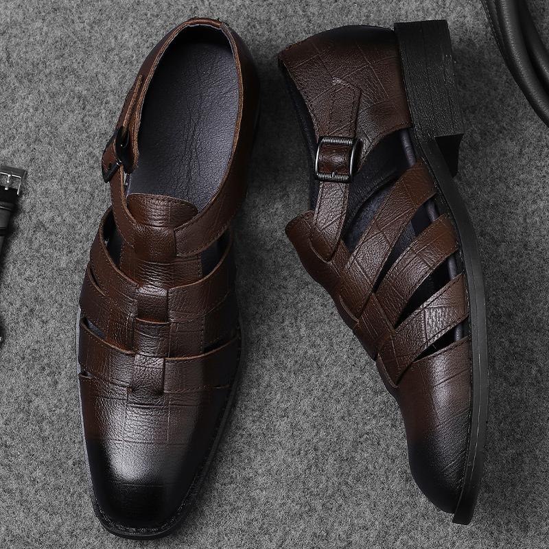 Fashion Genuine Leather Men Casual Summer Shoes Hollow Out Men's Luxury Sandals All-match Mens Loafers Fashion Casual Leather Sandals