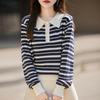 Andis Women's Color Block Stripe Polo Neck Knit Top - Age-Reducing Autumn/Winter Style