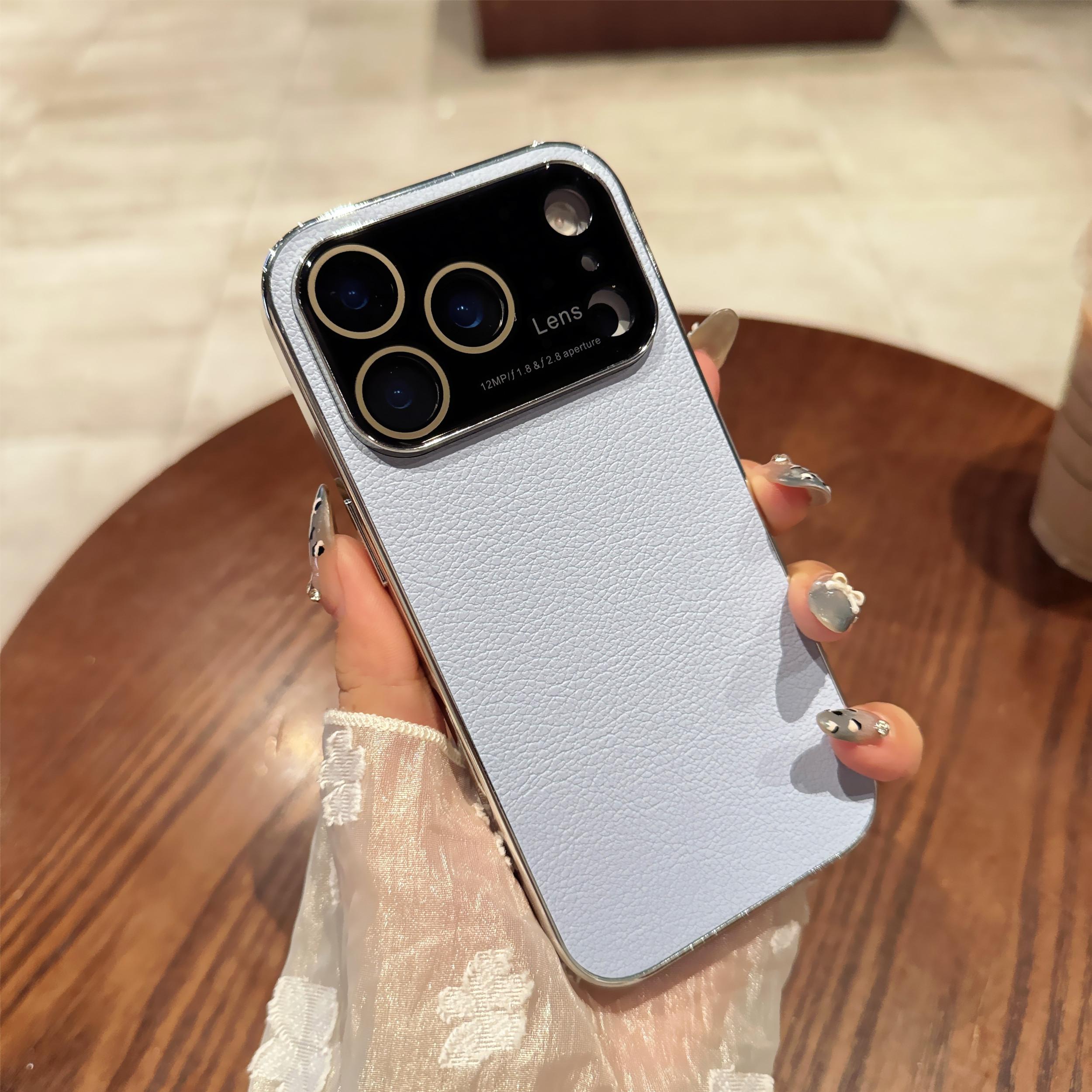 

Plating Full Lens Protect Phone Case for iPhone 17 Pro Max Matte Lychee Leather Back Shell Cover for iPhone Air 17Pro iPhone17 Pro